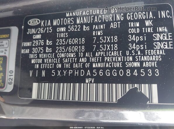5XYPHDA56GG084533 2016 KIA SORENTO Gray Вид підкапотного простору