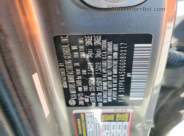 5XYPK4A50GG080317 2016 KIA SORENTO Gray Вид підкапотного простору