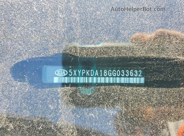5XYPKDA18GG033632 2016 KIA SORENTO Gray Vista de la etiqueta del VIN