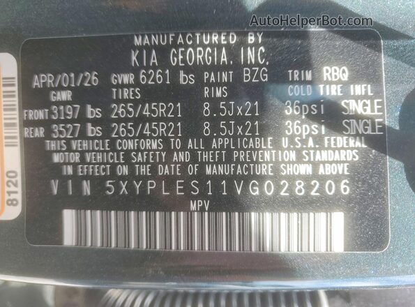 5XYPLES11VG028206 2027 KIA TELLURIDE Green VIN sticker view