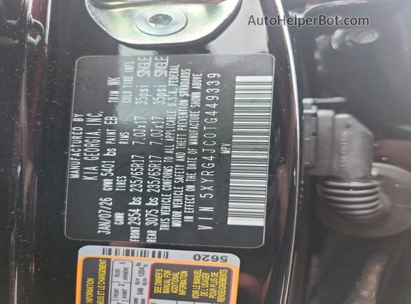 5XYRG4JC0TG449339 2026 KIA SORENTO Black VIN sticker view