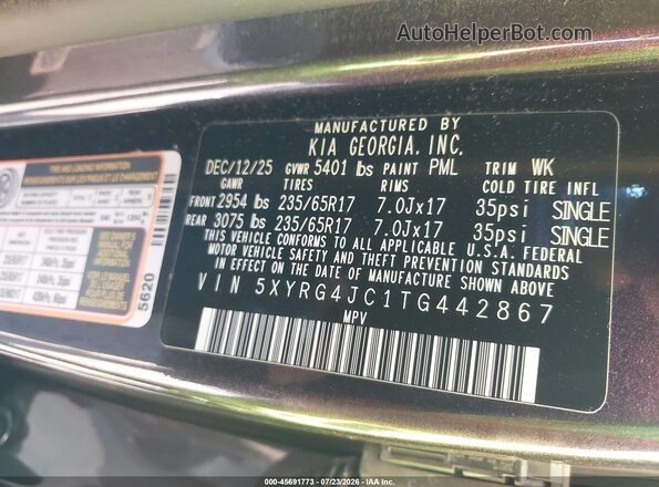 5XYRG4JC1TG442867 2026 KIA SORENTO Black Շարժիչի բաժամունքի տեսք