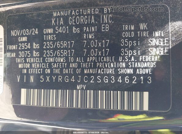 5XYRG4JC2SG346213 2025 KIA SORENTO Black Widok komory silnika