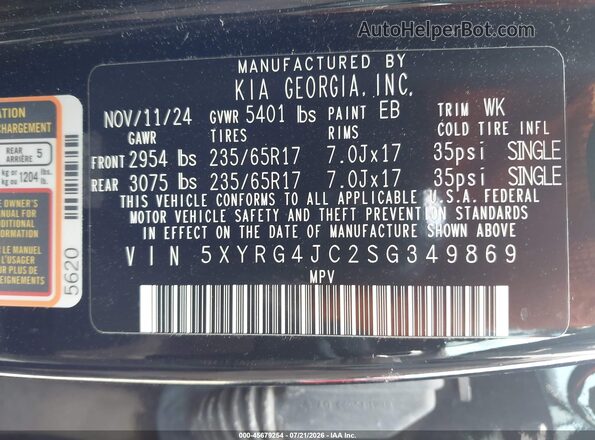 5XYRG4JC2SG349869 2025 KIA SORENTO Черный Вид подкапотного пространства