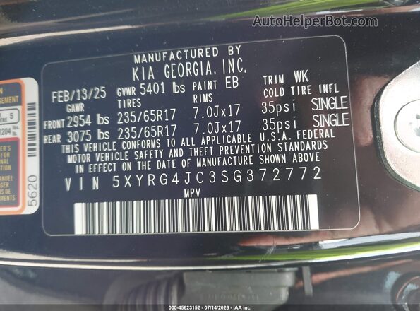 5XYRG4JC3SG372772 2025 KIA SORENTO Black Vista del compartimento del motor