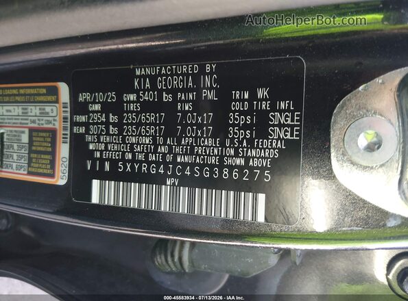 5XYRG4JC4SG386275 2025 KIA SORENTO Gray Vista del compartimento del motor