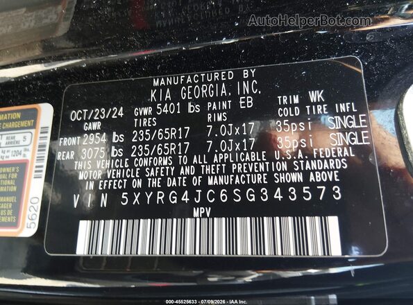 5XYRG4JC6SG343573 2025 KIA SORENTO Black Widok komory silnika