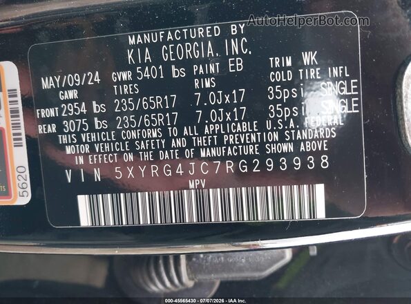 5XYRG4JC7RG293938 2024 KIA SORENTO Black Вид підкапотного простору