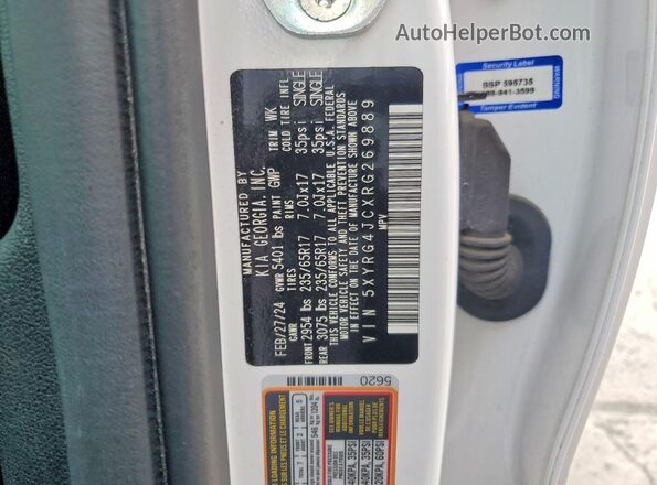 5XYRG4JCXRG269889 2024 KIA SORENTO White Engine compartment view