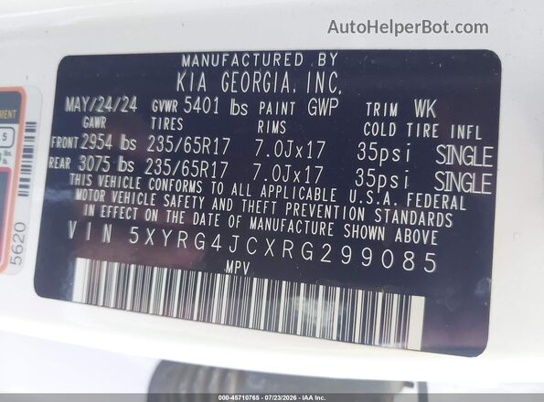 5XYRG4JCXRG299085 2024 KIA SORENTO Белый Вид подкапотного пространства