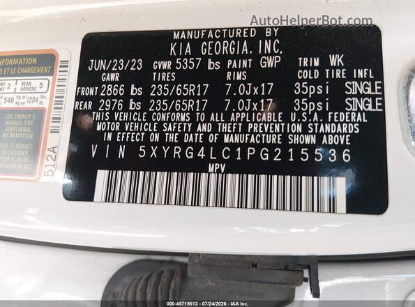 5XYRG4LC1PG215536 2023 KIA SORENTO White Widok komory silnika