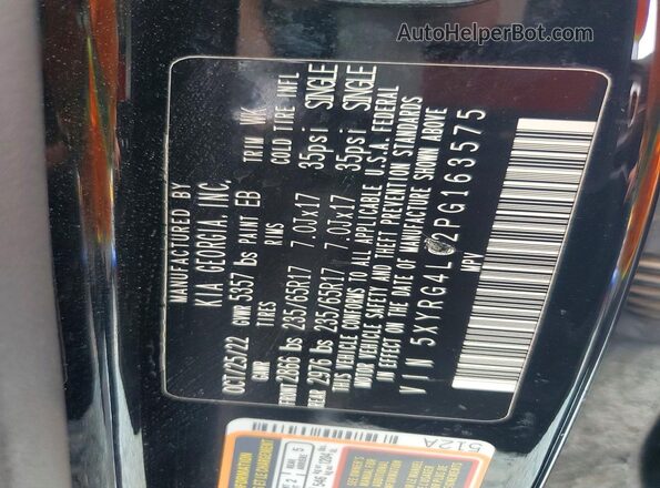 5XYRG4LC2PG163575 2023 KIA SORENTO Black Вид наклейки з VIN-кодом