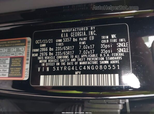 5XYRG4LC4NG080551 2022 KIA SORENTO Black ძრავის განყოფილების ხედი