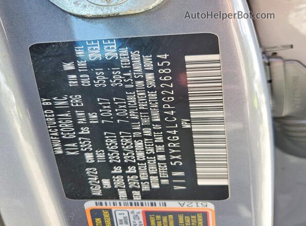 5XYRG4LC4PG226854 2023 KIA SORENTO Blue Vista de la etiqueta del VIN