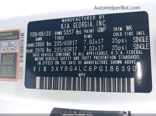 5XYRG4LC6PG186390 2023 KIA SORENTO White Շարժիչի բաժամունքի տեսք