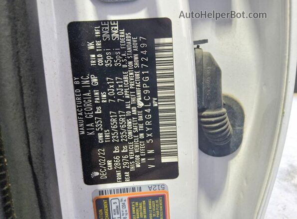 5XYRG4LC9PG172497 2023 KIA SORENTO Белый Вид наклейки с VIN-кодом