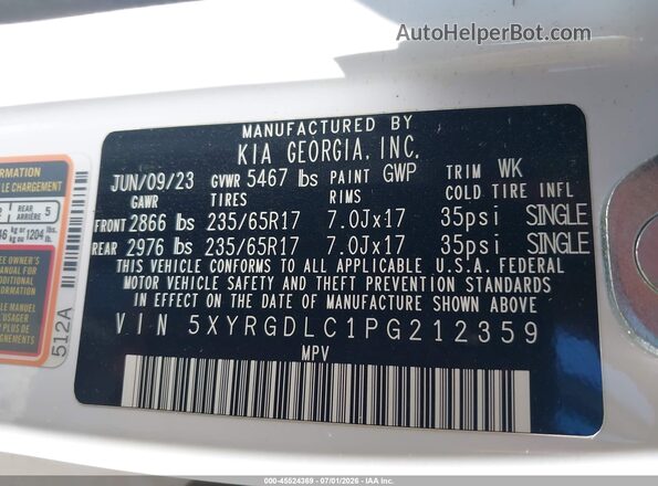 5XYRGDLC1PG212359 2023 KIA SORENTO White Vista del compartimento del motor