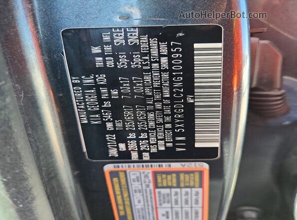 5XYRGDLC2NG100957 2022 KIA SORENTO Gray VIN sticker view