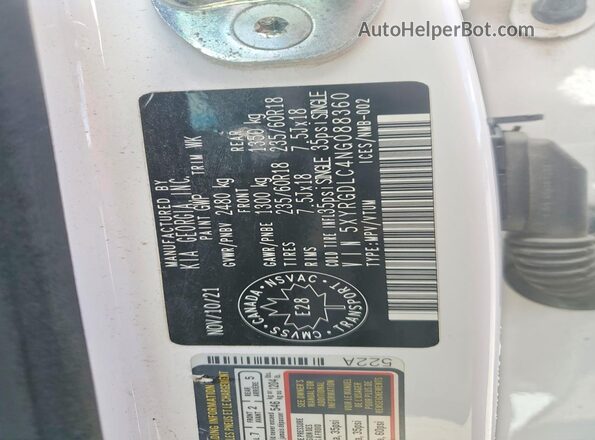 5XYRGDLC4NG088360 2022 KIA SORENTO White VIN կոդի պիտակի տեսք
