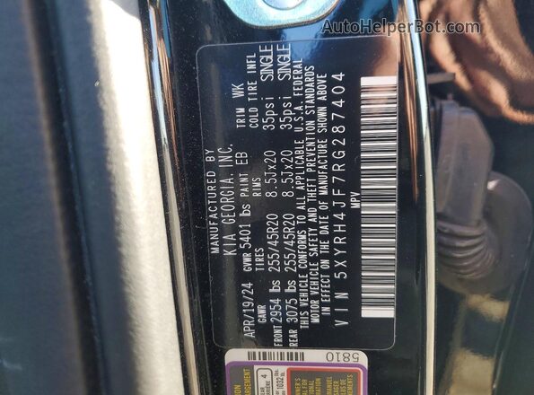 5XYRH4JF7RG287404 2024 KIA SORENTO Black VIN sticker view