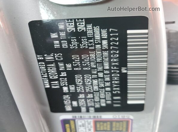 5XYRHDJFXRG272217 2024 KIA SORENTO Silver სალონის 360-გრადუსიანი ხედი