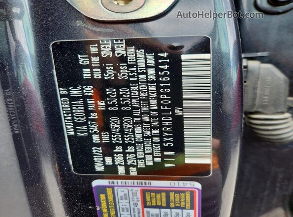 5XYRHDLF0PG165414 2023 KIA SORENTO Gray Widok naklejki z numerem VIN