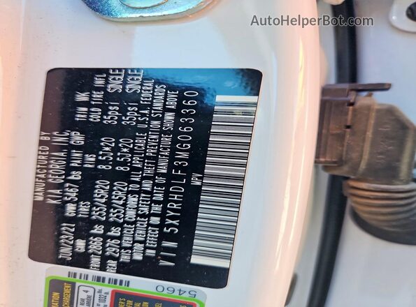 5XYRHDLF3MG063360 2021 KIA SORENTO White ძრავის განყოფილების ხედი