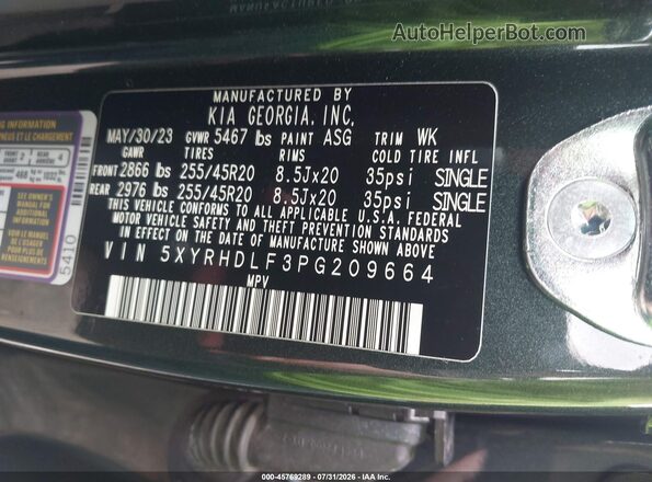 5XYRHDLF3PG209664 2023 KIA SORENTO Gray Շարժիչի բաժամունքի տեսք