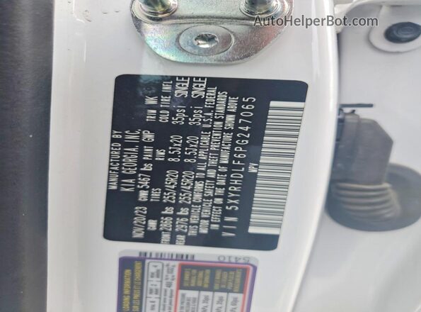 5XYRHDLF6PG247065 2023 KIA SORENTO White VIN կոդի պիտակի տեսք