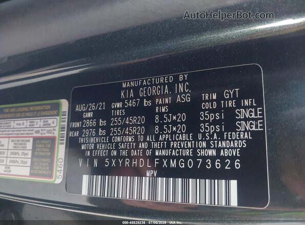 5XYRHDLFXMG073626 2021 KIA SORENTO Green Շարժիչի բաժամունքի տեսք
