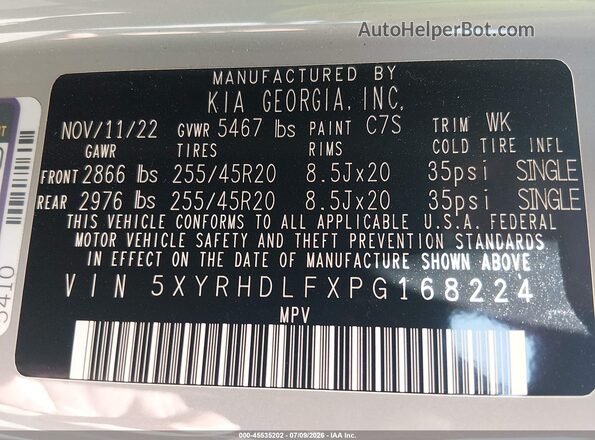 5XYRHDLFXPG168224 2023 KIA SORENTO Gray Widok komory silnika