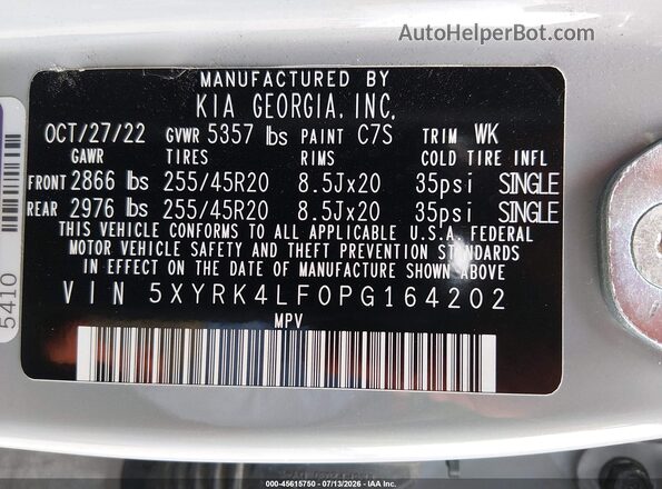 5XYRK4LF0PG164202 2023 KIA SORENTO Gray Շարժիչի բաժամունքի տեսք
