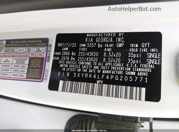 5XYRK4LF4PG205771 2023 KIA SORENTO White Вид підкапотного простору