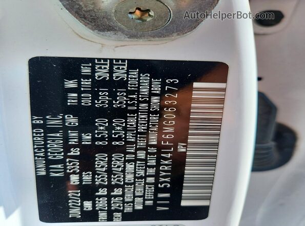 5XYRK4LF6MG063273 2021 KIA SORENTO White Widok naklejki z numerem VIN