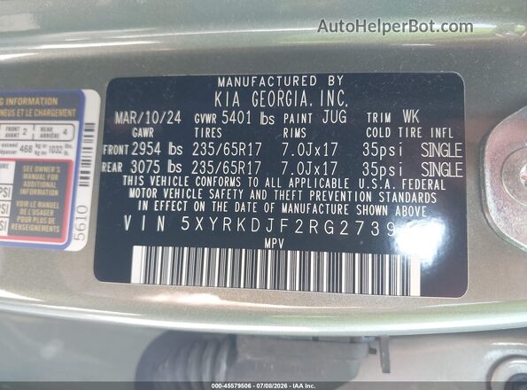 5XYRKDJF2RG273945 2024 KIA SORENTO Green Շարժիչի բաժամունքի տեսք
