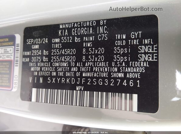 5XYRKDJF2SG327461 2025 KIA SORENTO Silver Շարժիչի բաժամունքի տեսք