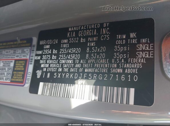 5XYRKDJF5RG271610 2024 KIA SORENTO Серый Вид подкапотного пространства