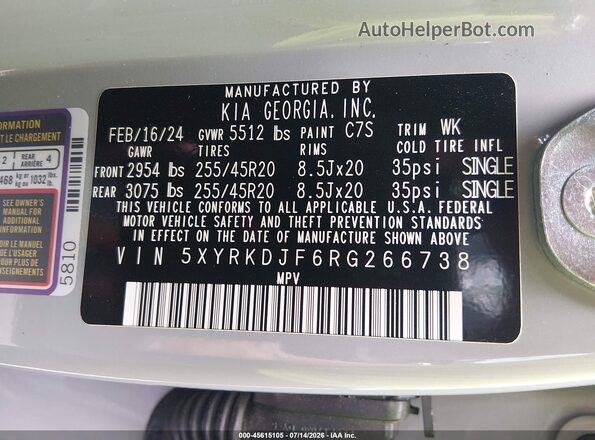 5XYRKDJF6RG266738 2024 KIA SORENTO Gray Engine compartment view