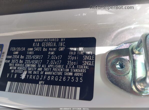 5XYRKDJF8RG267535 2024 KIA SORENTO White Вид підкапотного простору