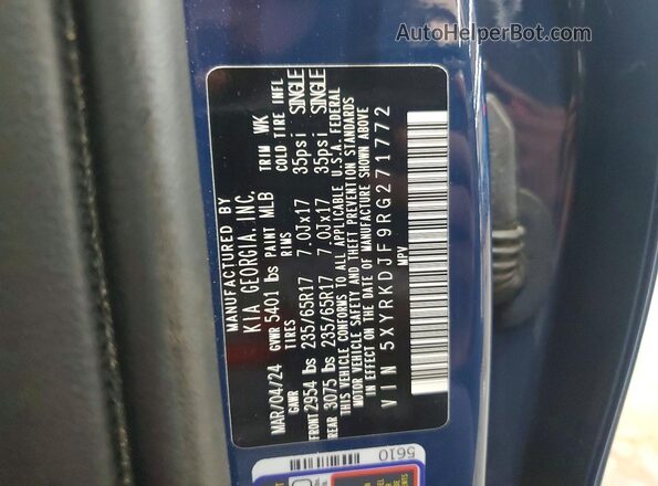 5XYRKDJF9RG271772 2024 KIA SORENTO Blue ძრავის განყოფილების ხედი