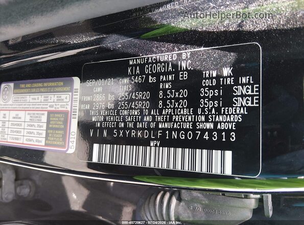 5XYRKDLF1NG074313 2022 KIA SORENTO Black Vista del compartimento del motor