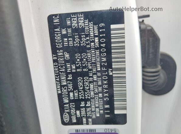 5XYRKDLF2MG040119 2021 KIA SORENTO White Widok wnętrza 360 stopni