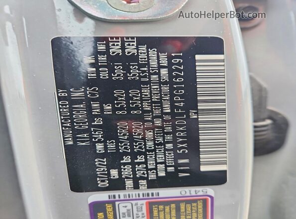 5XYRKDLF4PG162291 2023 KIA SORENTO Gray Widok naklejki z numerem VIN