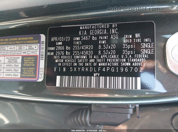 5XYRKDLF4PG196702 2023 KIA SORENTO Green Vista del compartimento del motor