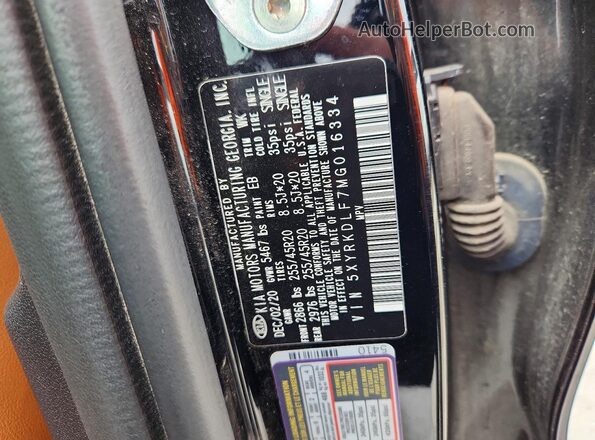5XYRKDLF7MG016334 2021 KIA SORENTO Black VIN sticker view