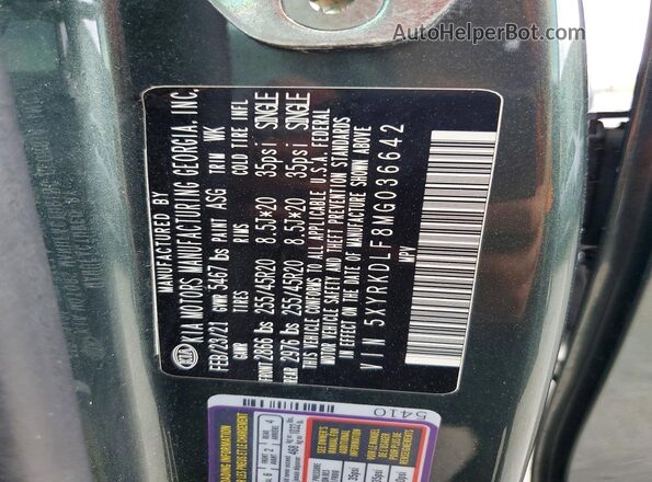5XYRKDLF8MG036642 2021 KIA SORENTO Зеленый Вид наклейки с VIN-кодом