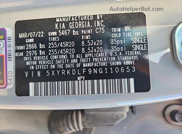 5XYRKDLF9NG110653 2022 KIA SORENTO Gray სალონის 360-გრადუსიანი ხედი