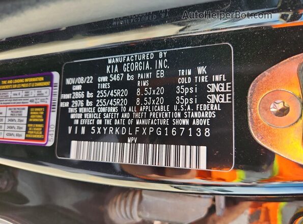 5XYRKDLFXPG167138 2023 KIA SORENTO Black VIN კოდის სტიკერის ხედი
