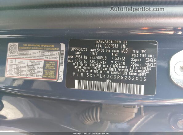 5XYRL4JC0RG282016 2024 KIA SORENTO Blue ძრავის განყოფილების ხედი
