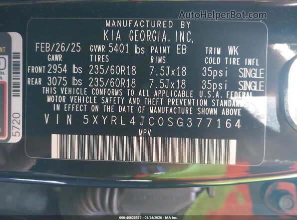 5XYRL4JC0SG377164 2025 KIA SORENTO Black Вид підкапотного простору